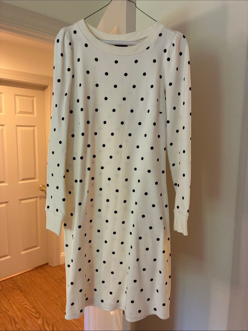 Talbots White Polka Dot Long Sleeve Dress